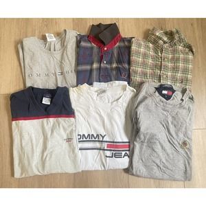 Lot of 6 Vintage 90s Tommy Hilfiger Mens Large Polo Plaid Button Up T-Shirts